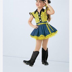 Weissman Girls Small Yellow & Black Western Dance Costume With Tutu & Glitter Bu